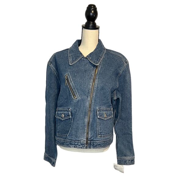 NWT Vintage Liz Claiborne Blue Denim Jacket Asymmetrical Zipper Moto Size 14 - Picture 3 of 8